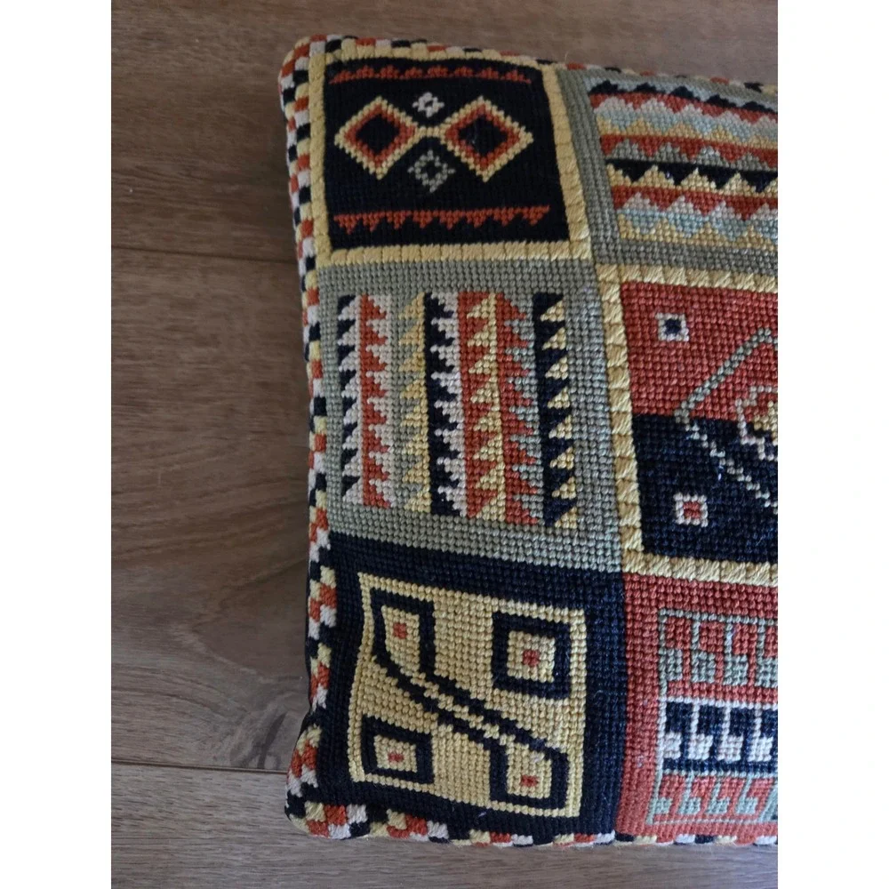 Vintage Southwest Needlepoint Patchwork Throw Pillow Geometric Tribal 14